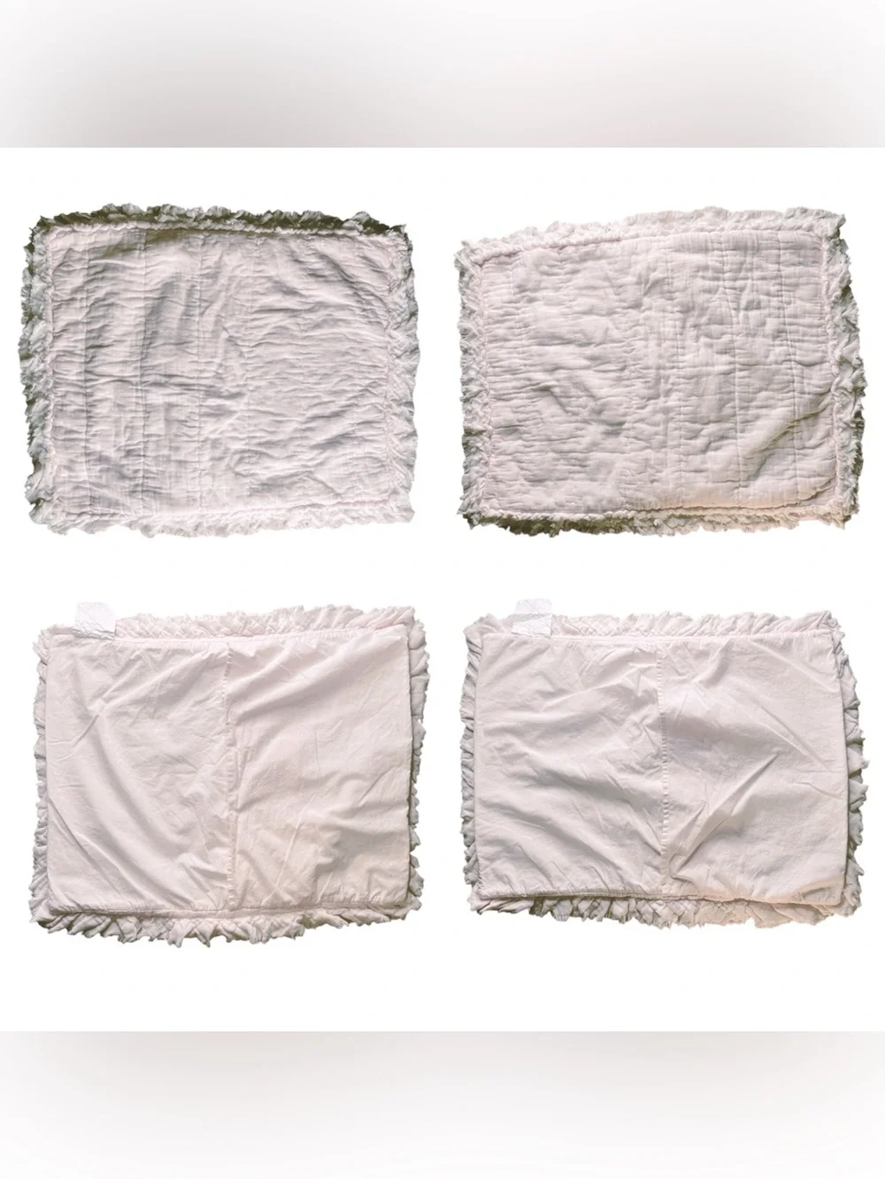 2 Boho Feminine Raw Edge Pillow Shams Quilted Pale Pink 100% Cotton CottageCore